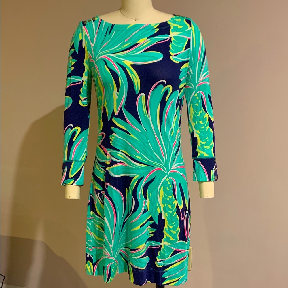 Lilly Pulitzer Sophie Dress - Navy with Green Palm Print, size Small